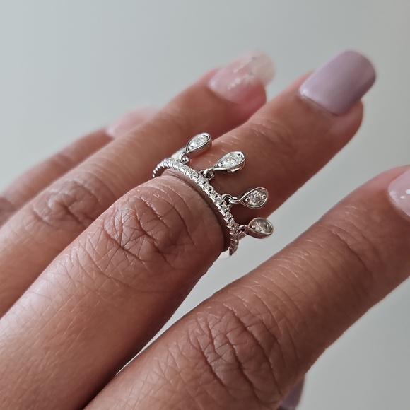 Hannah's Dangling Charm Moissanite Ring. Size 5. WG Plating - Picture 7 of 7